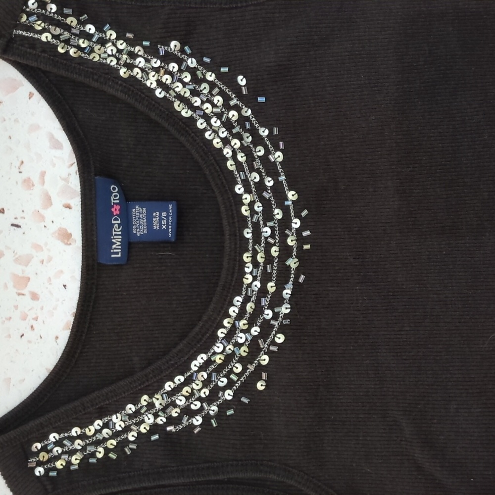 Limited Too | Black Rib Knit Tank Sequin Neckline | XS (8)